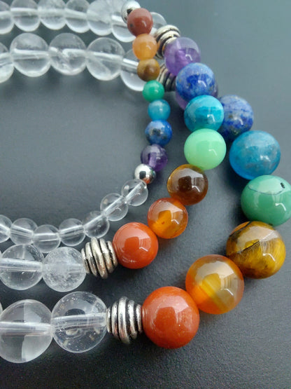 Bracelet 7 chakras et cristal de roche, en pierres naturelles, perles 4, 6 ou 8mm — Zoéline