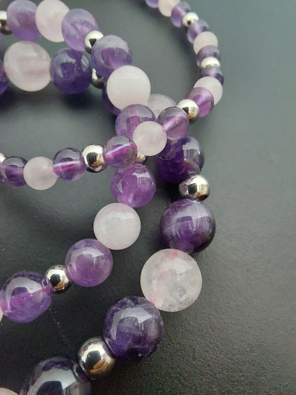 Bracelet Amarose, en améthyste AAA et quartz rose AA, pierres naturelles — Zoéline