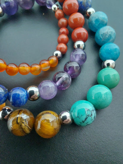 Bracelet 7 chakras en pierres naturelles,  perles 4, 6 ou 8mm — Zoéline
