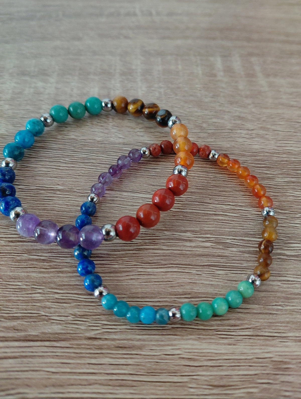 Bracelet 7 chakras en pierres naturelles,  perles 4 ou 6mm — Zoéline