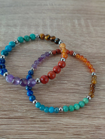 Bracelet 7 chakras en pierres naturelles,  perles 4 ou 6mm — Zoéline