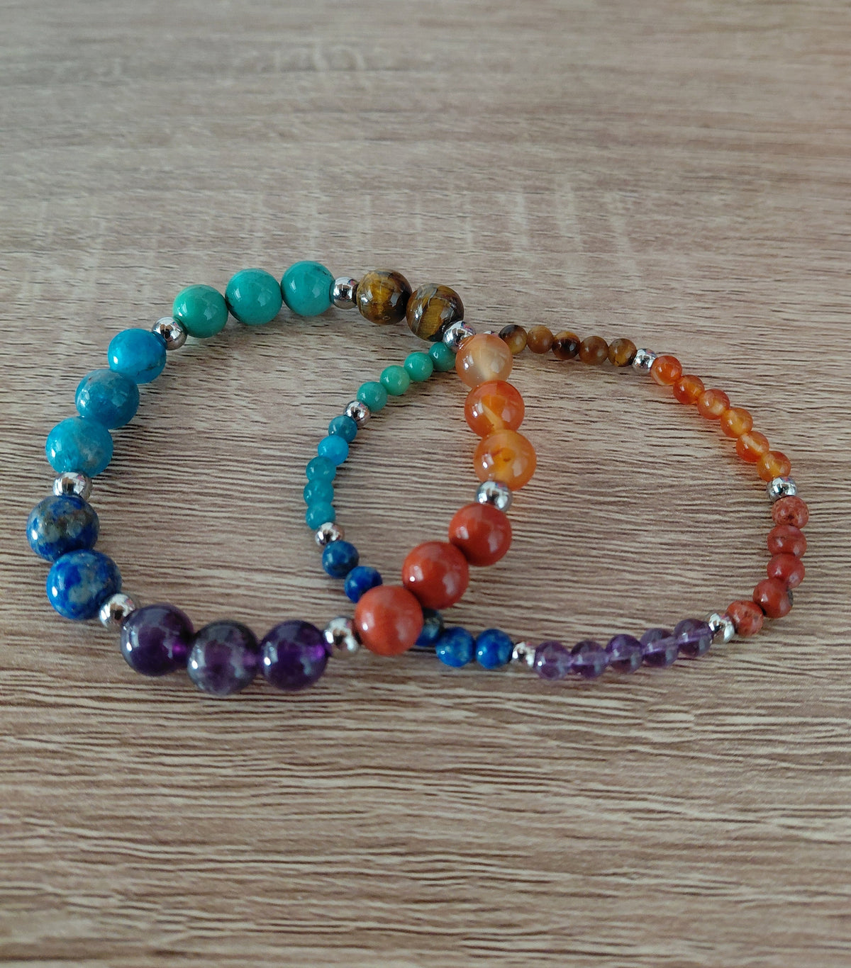 Bracelet 7 chakras en pierres naturelles,  perles 4 ou 8mm — Zoéline