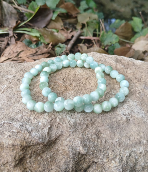 Bracelets angélite du Brésil naturelle AAA, portés poignet en lumière extérieure, perles 6mm — Zoéline