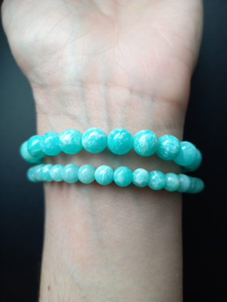 Bracelet Amazonite AAA, pierres naturelles, porté poignet, perles 6mm et 8mm — Zoéline