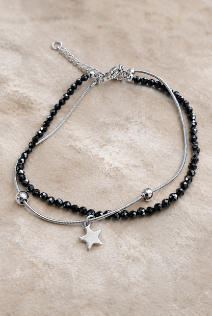 Bracelet Stella black en spinelle naturel AAA et acier inoxidable, en exterieur — Zoéline