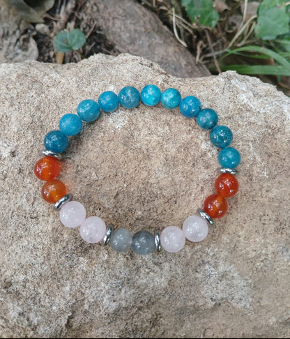 Bracelet Althéa Azur - Améthyste, Cornaline, Quartz rose & Apatite