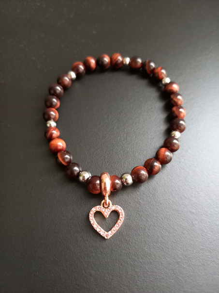 Bracelets Elaris rouge, en oeil de taureau AAA, pierres naturelles, perles 6mm — Zoéline